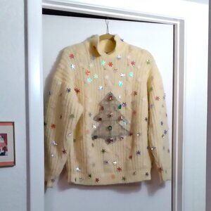 Handmade Decorated Christmas Tree Ugly Knit Christmas Sweater - Size L